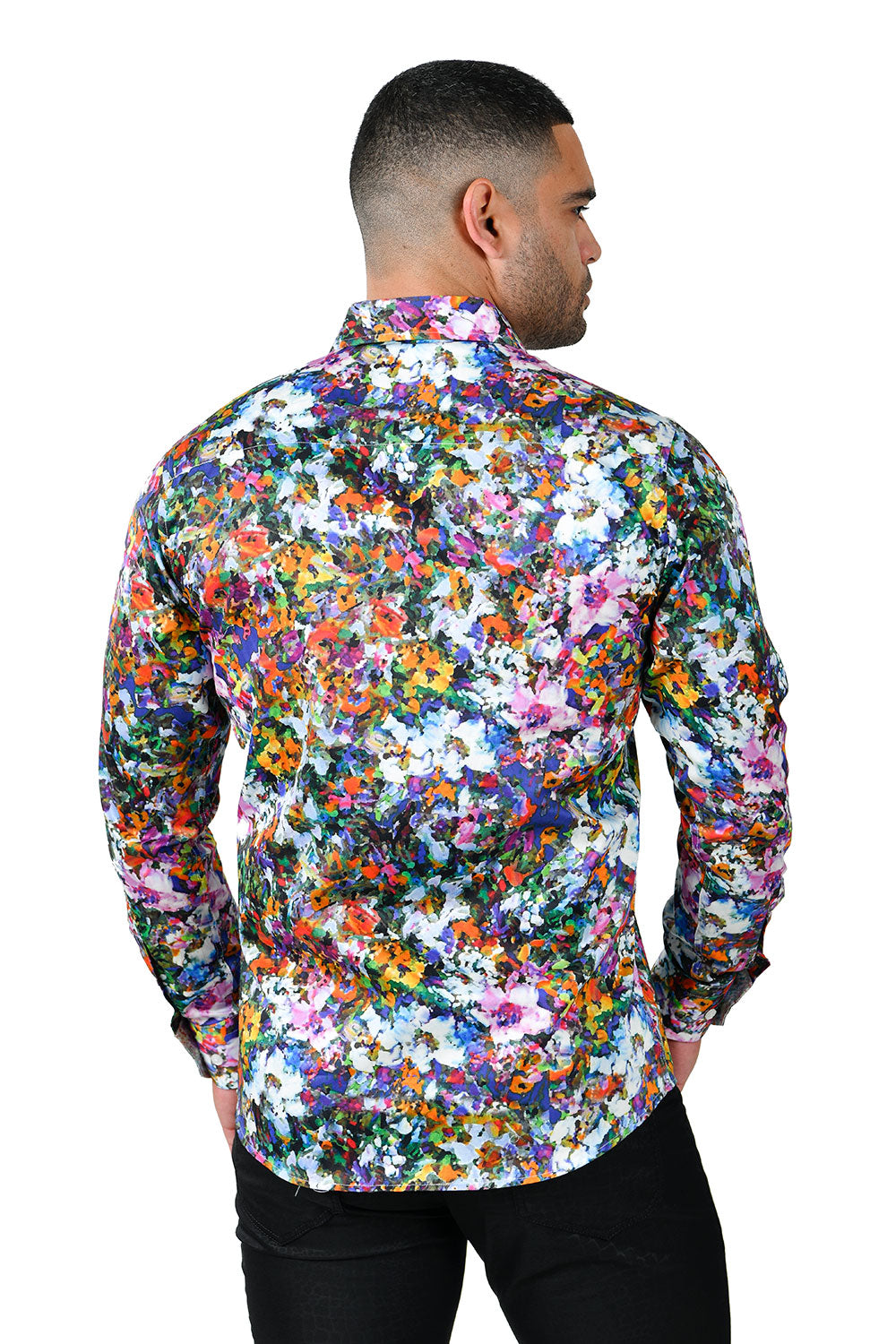 BARABAS men's abstract paint printed long sleeve shirts SP223