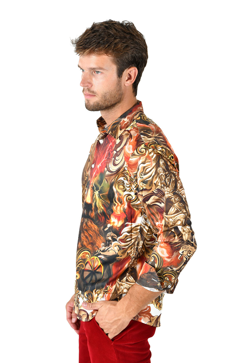 BARABAS Men's Luxury Printed Zeus Lightning Floral Button Shirts SP261