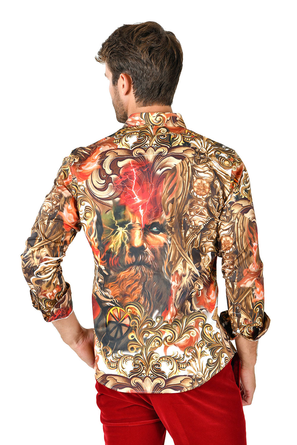 BARABAS Men's Luxury Printed Zeus Lightning Floral Button Shirts SP261