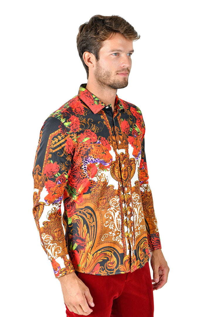 BARABAS Men's Printed Tiger Medusa Floral Button Down Shirts SP262