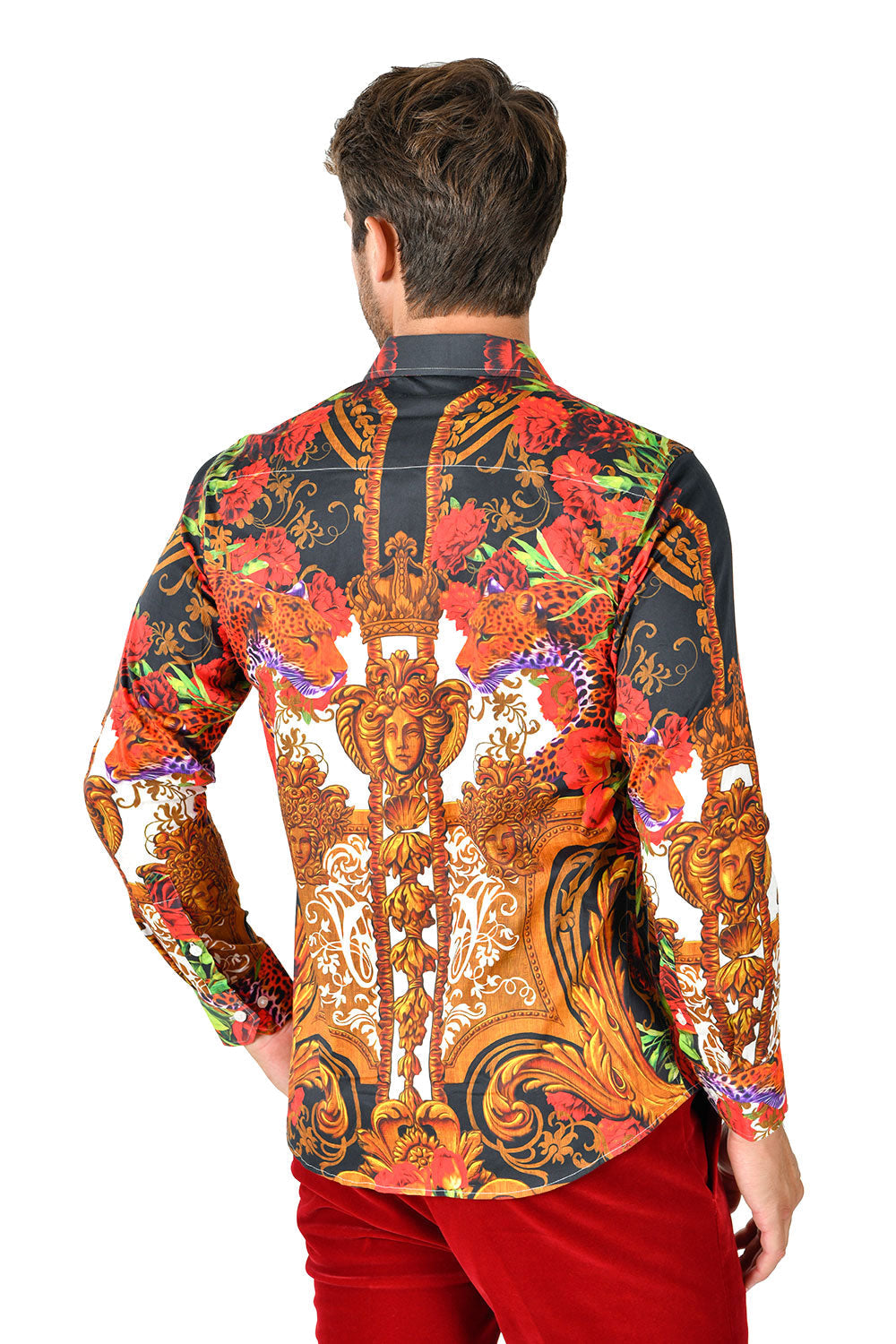 BARABAS Men's Printed Tiger Medusa Floral Button Down Shirts SP262