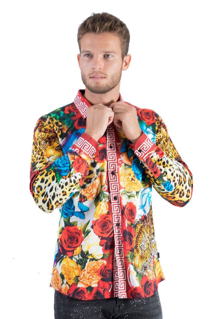 BARABAS men's floral animal printed long sleeve shirts SP609