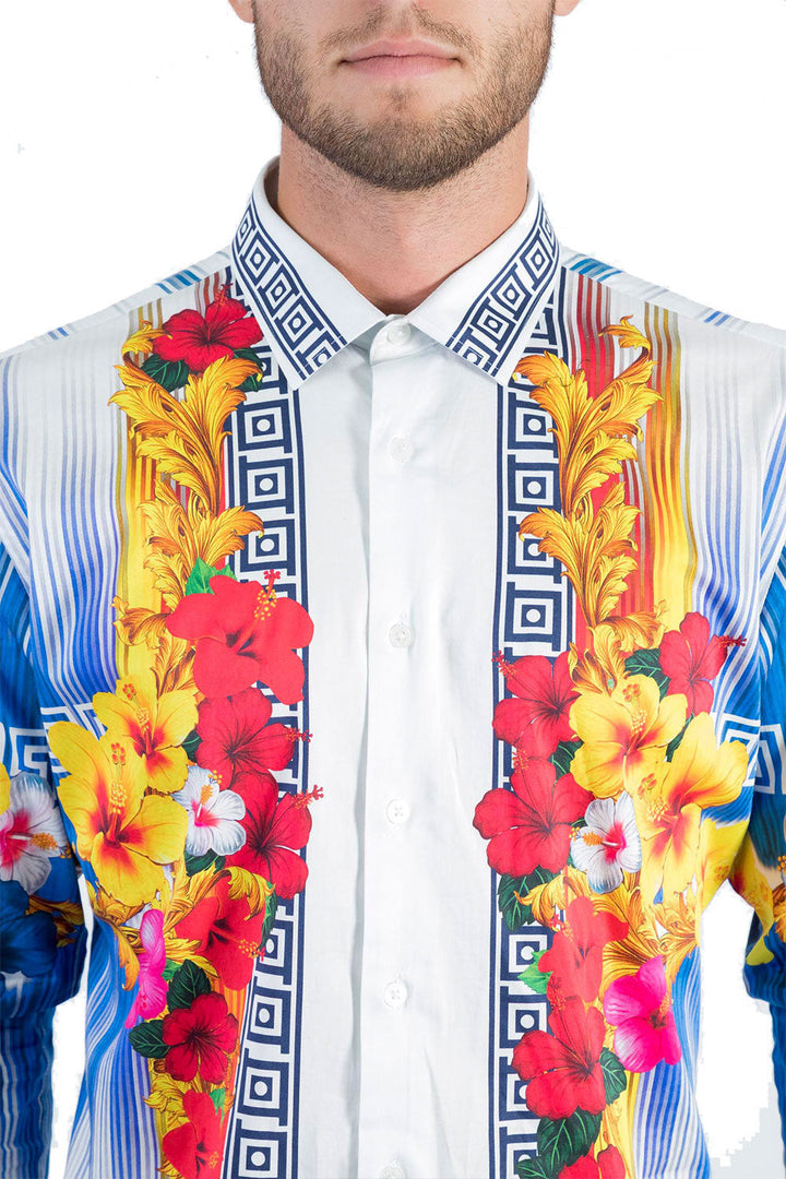 BARABAS Men's Printed Floral Greek Pattern Button Down Shirts SP612