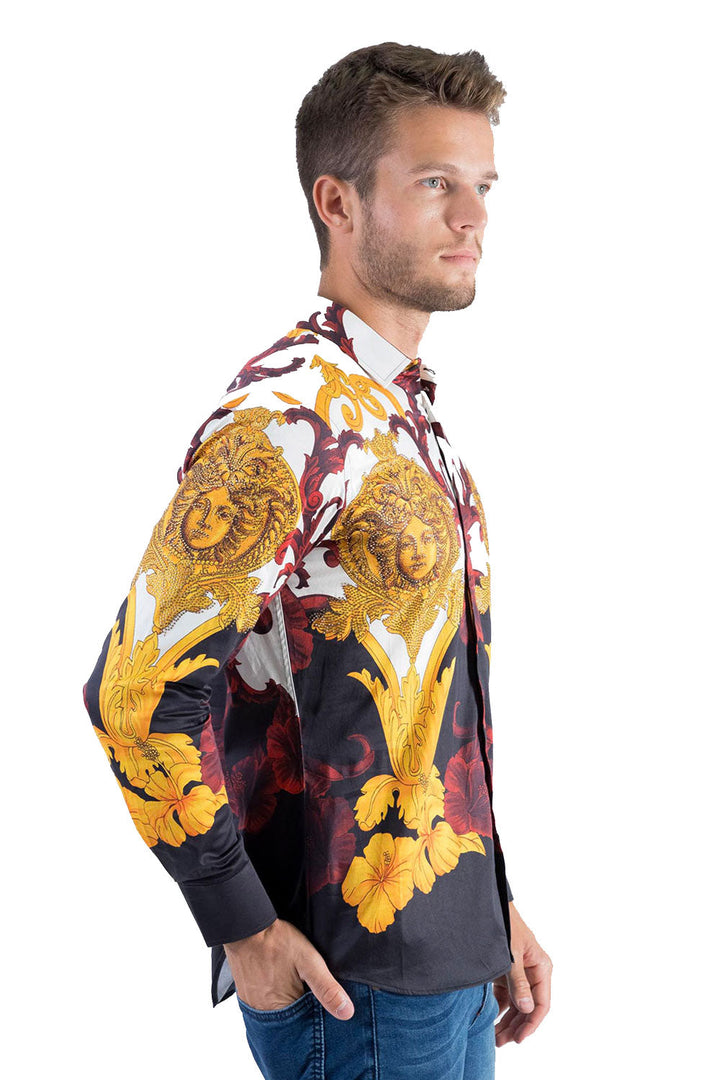 Barabas Men's Floral Medusa Baroque Luxury Button Down Shirts SP950