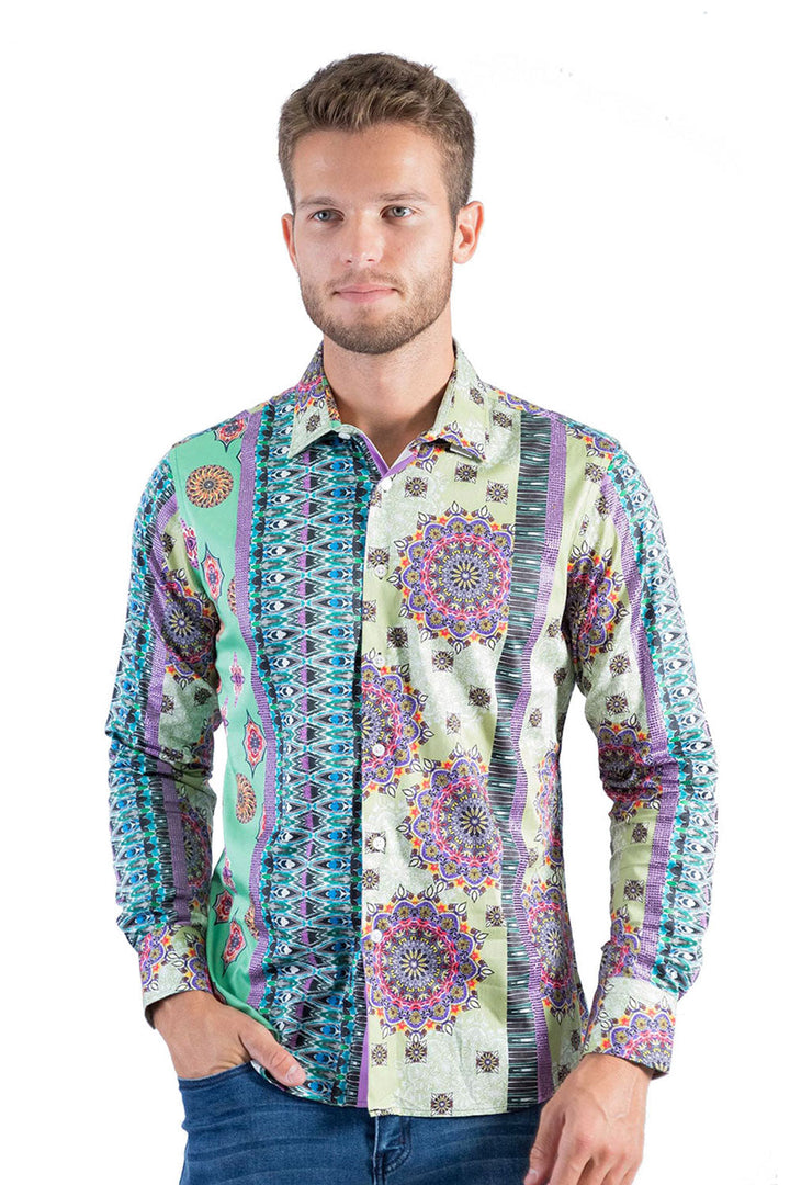 BARABAS Men's Printed Geometric Button Down Long Sleeve Shirts SP951 Multi color
