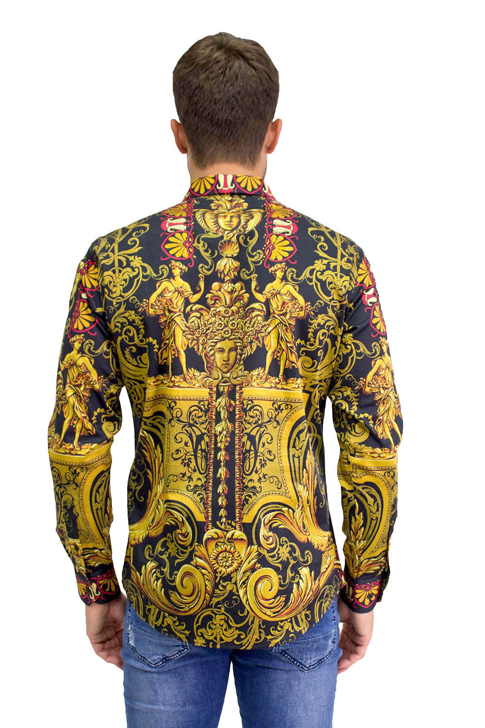 BARABAS Men's Floral Medusa Baroque Printed Button Down Shirts SP965