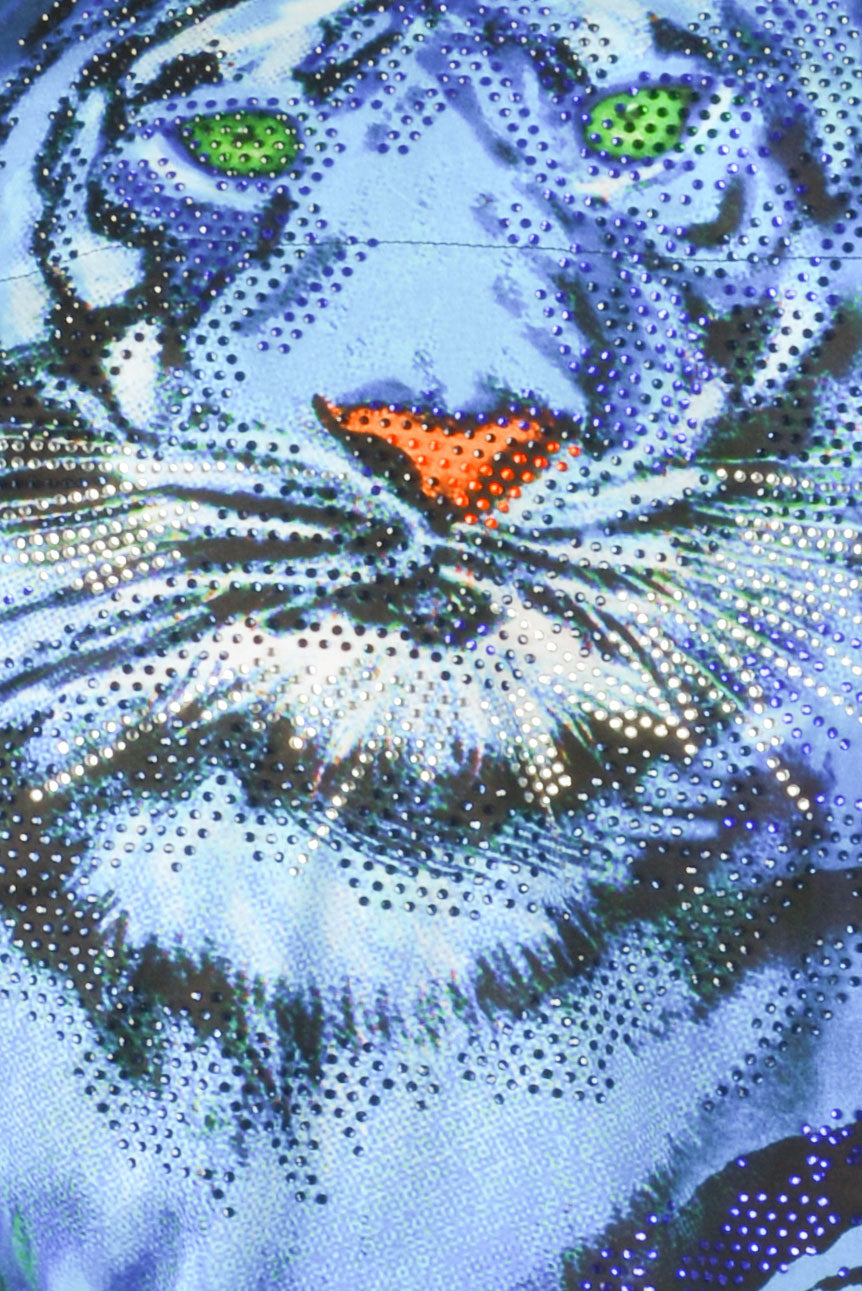 BARABAS Men's Rhinestone Tiger Scratch Prints Long Sleeve Shirt SPR11 Blue