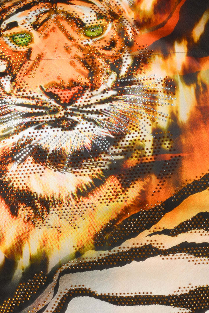 BARABAS Men's Rhinestone Tiger Scratch Prints Long Sleeve Shirt SPR11 Orange