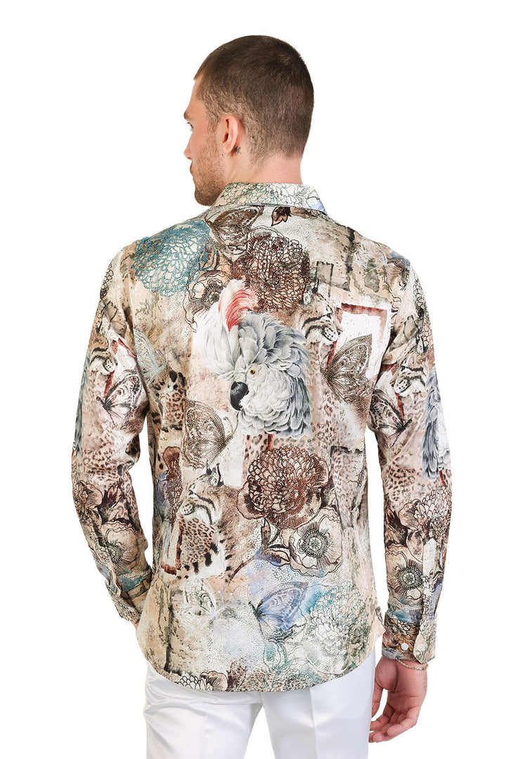 BARABAS Men's Wild Cat Floral Luxury Button Long Sleeve Shirt SPR16