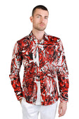 Barabas Men's Lion Printed Rhinestone Luxury Button Down Shirt SPR18 #Color_Red