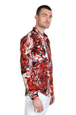 Barabas Men's Tiger Printed Rhinestone Luxury Button Down Shirt SPR18 #Color_Red