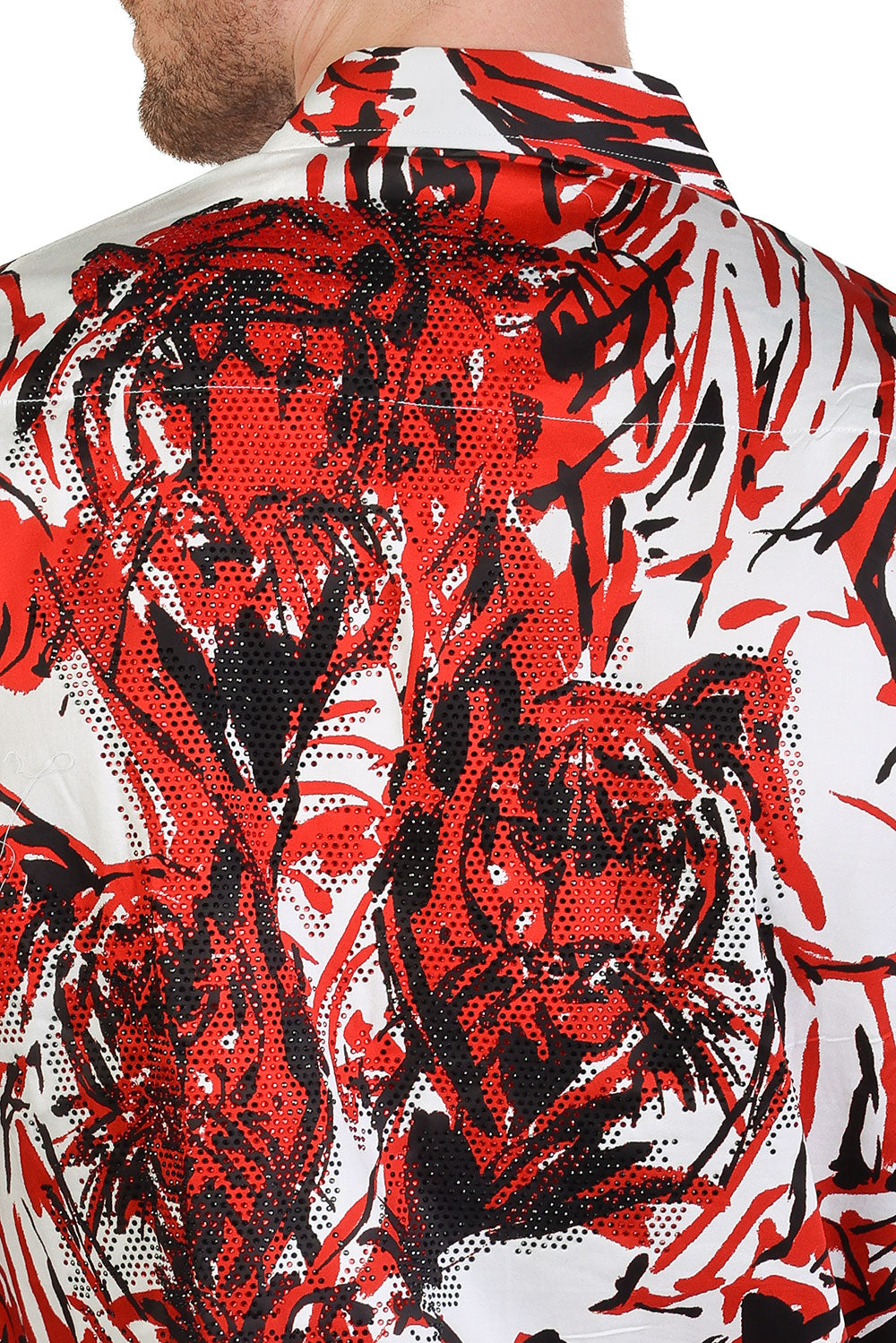 Barabas Men's Lion Printed Rhinestone Luxury Button Down Shirt SPR18 red