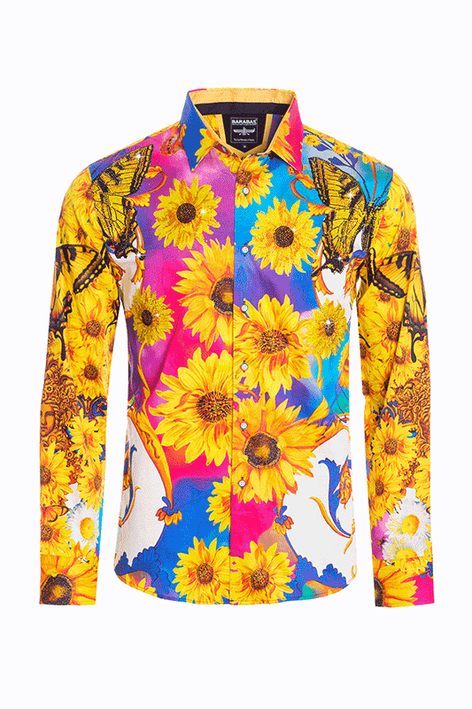 BARABAS Men's Sunflower Printed Rhinestone Long Sleeve Shirts SPR200