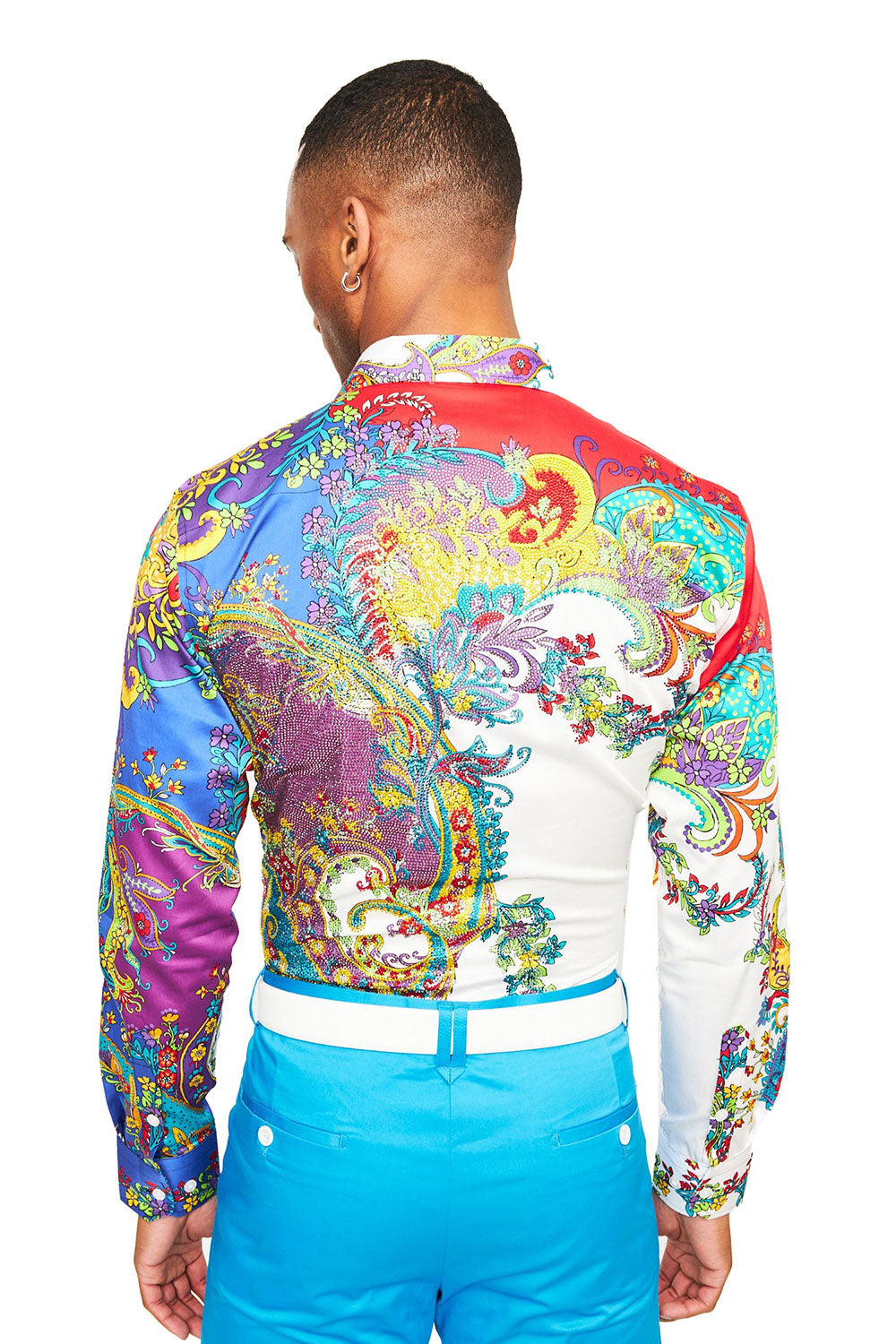 BARABAS Men's Floral Printed Rhinestone Long Sleeve Shirts SPR202