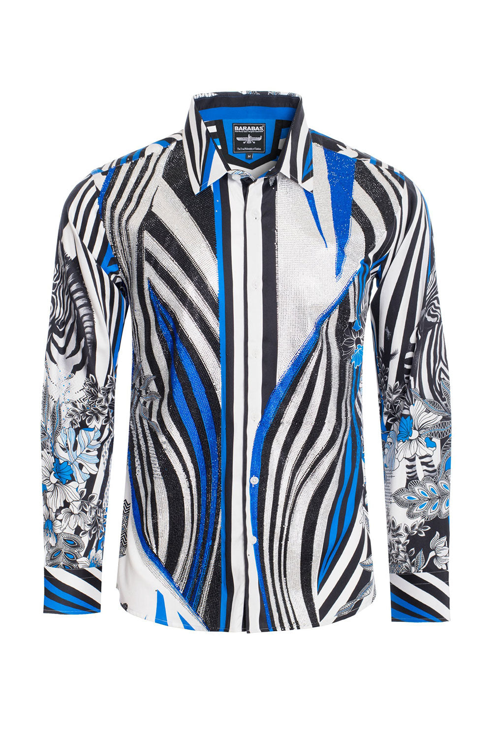 BARABAS Men's Zebra Printed Rhinestone Long Sleeve Shirts SPR206
