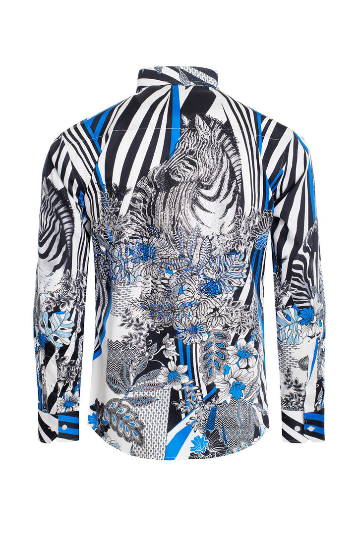 BARABAS Men's Zebra Printed Rhinestone Long Sleeve Shirts SPR206