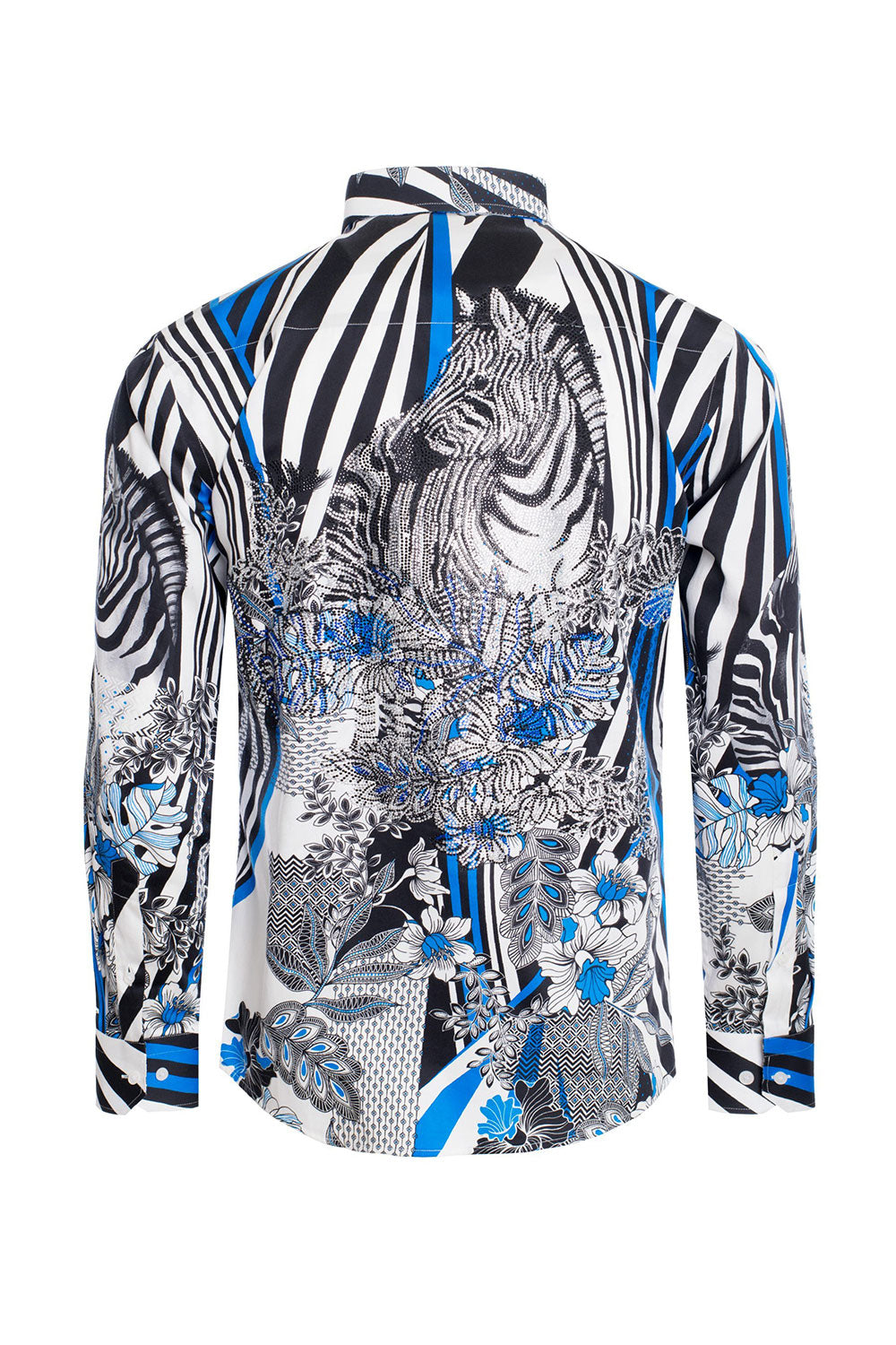 BARABAS Men's Zebra Printed Rhinestone Long Sleeve Shirts SPR206