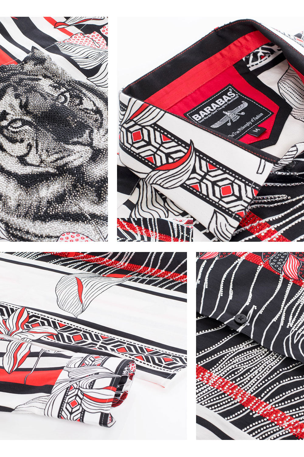 BARABAS Men's Tiger Printed Rhinestone Long Sleeve Shirts SPR207