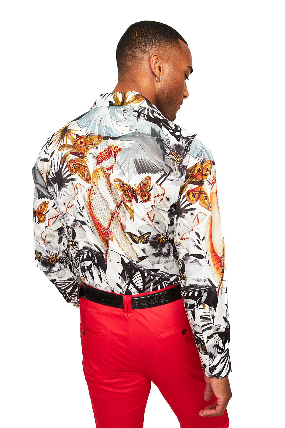 BARABAS Men's Butterfly Printed Rhinestone Luxury Long Sleeve Shirts SPR211