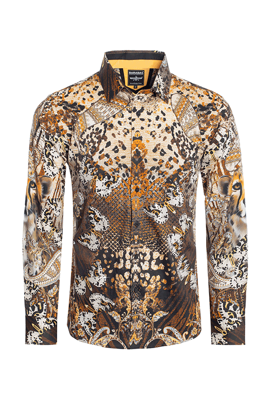 BARABAS Men's Moth Printed Rhinestone Luxury Long Sleeve Shirts SPR213
