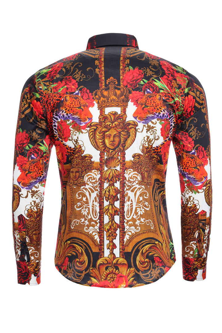 BARABAS Men's Rhinestone Printed Medusa Floral Luxury Shirts SPR262 Black