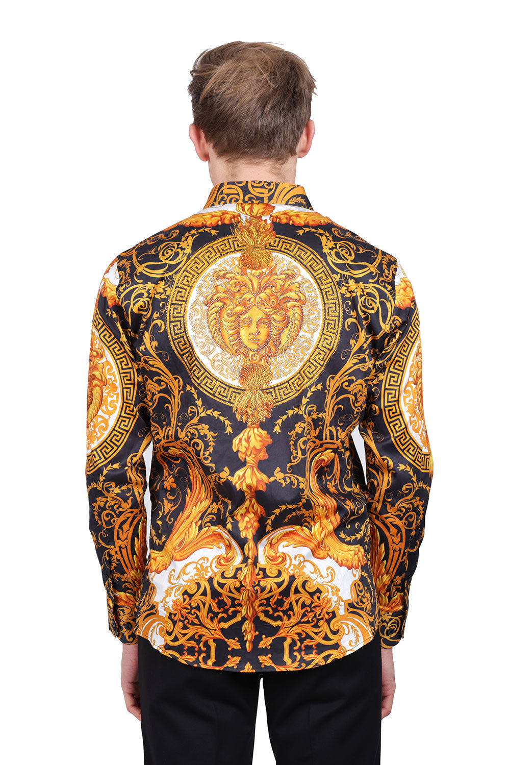 BARABAS Men Medusa Floral Print Design Button Down Luxury Shirt SPR265  Black