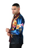 BARABAS Men's Rhinestone Floral Tiger Greek Pattern shirts SPR612 #Color_Navy