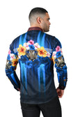 BARABAS Men's Rhinestone Floral Tiger Greek Pattern shirts SPR612 #Color_Navy
