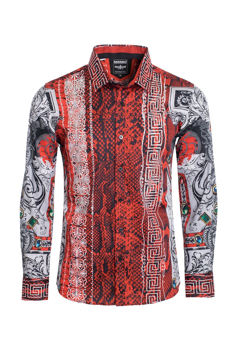 BARABAS Men's Red Snake Skin Printed Rhinestone dress Shirts SPR962