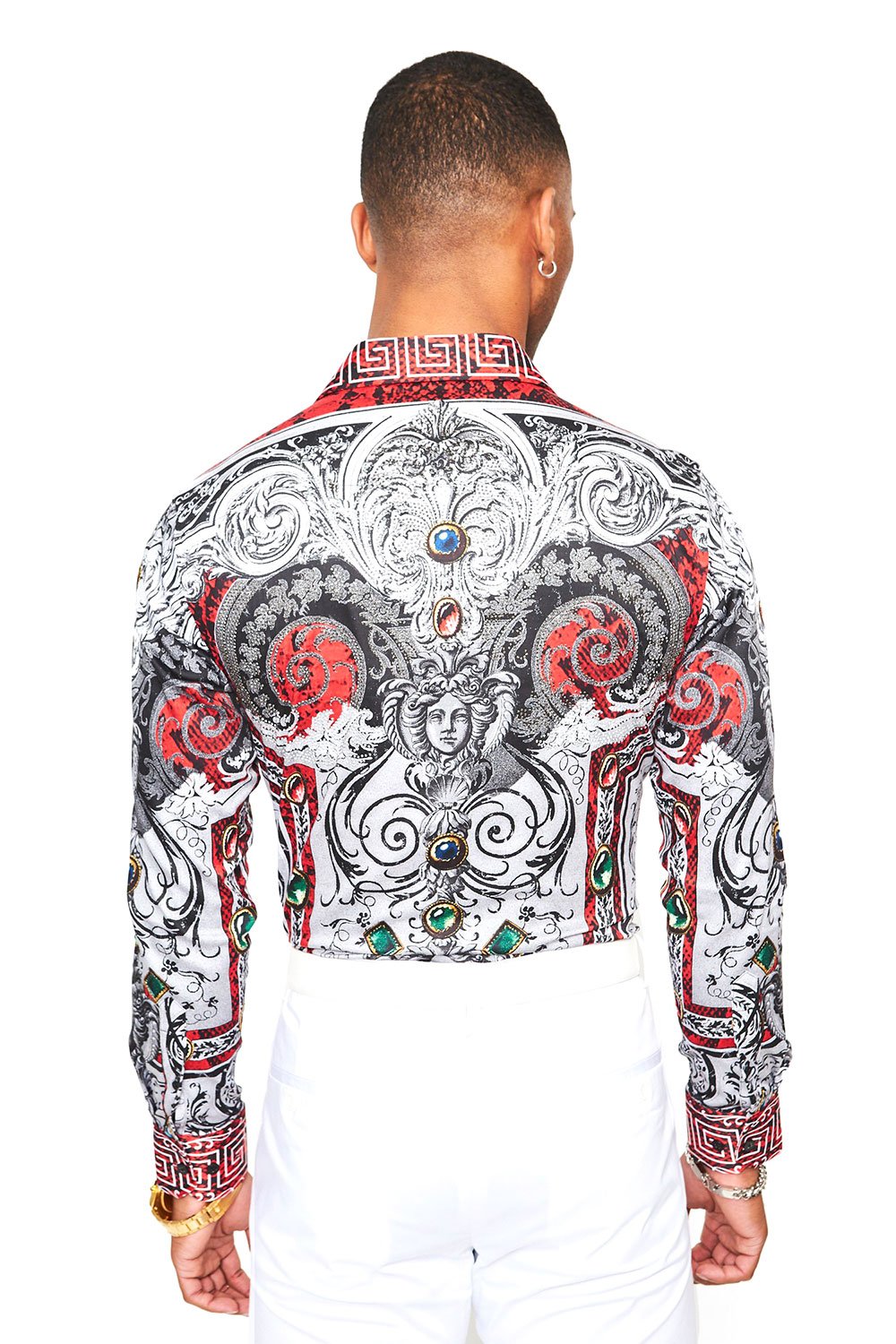 BARABAS Men's Red Snake Skin Printed Rhinestone dress Shirts SPR962