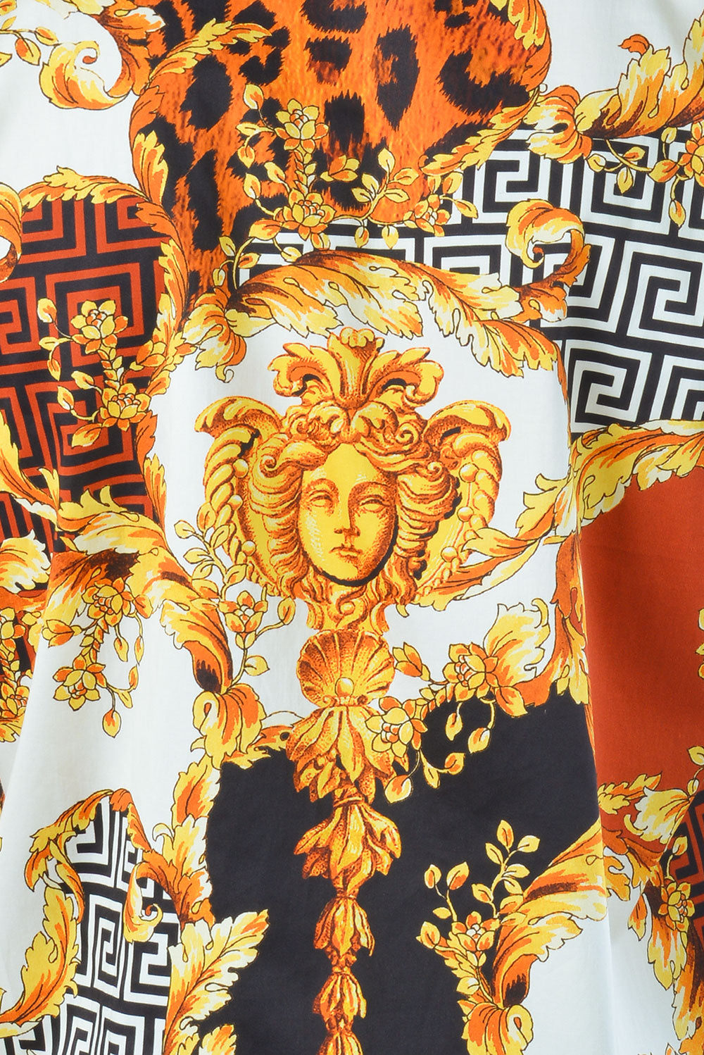 BARABAS Men's Medusa Greek Pattern Leopard Short Sleeve Shirt SS01  orange