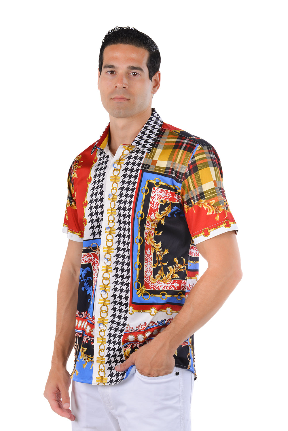 Barabas Men Watercolor Floral Print Design Short Sleeve Shirts SS06 Multi