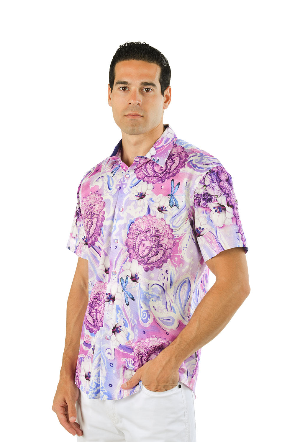 BARABAS Men's Medusa Paisley Floral Short Sleeve Shirt SS19