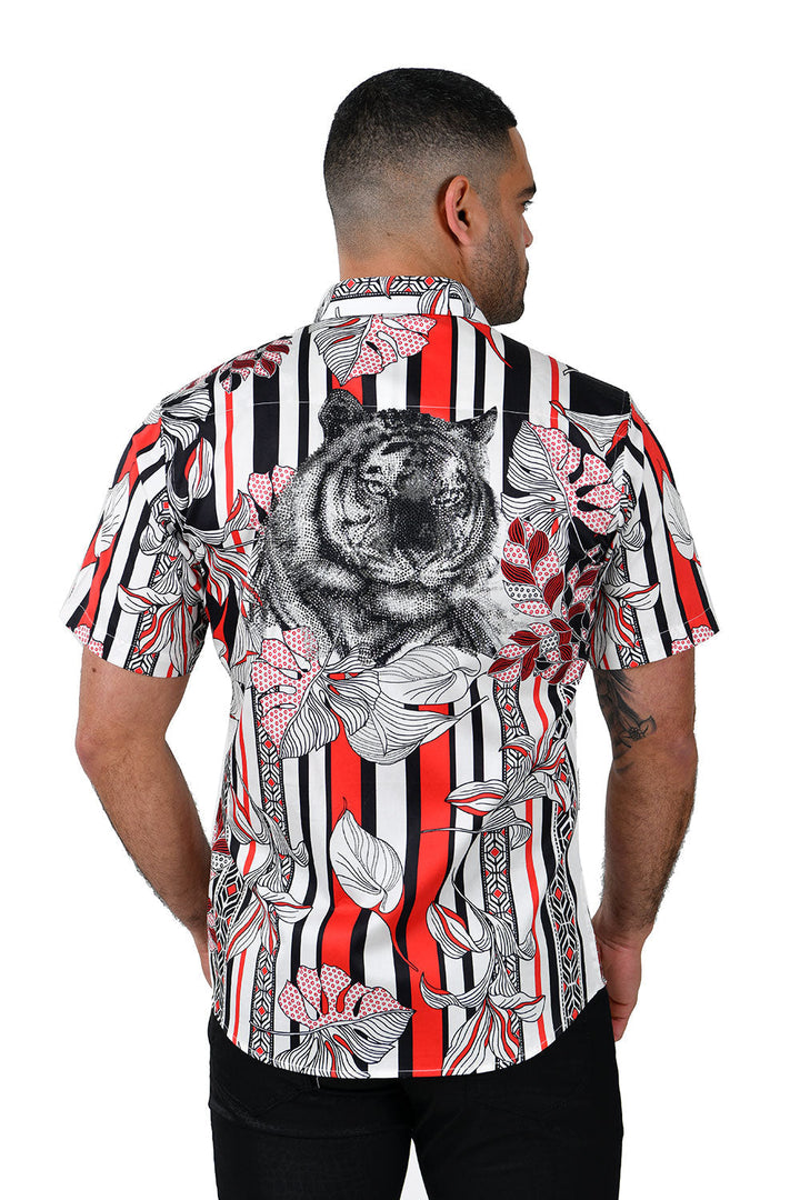Barabas Men's Rhinestone Printed Tiger Short Sleeve Shirts SSP29