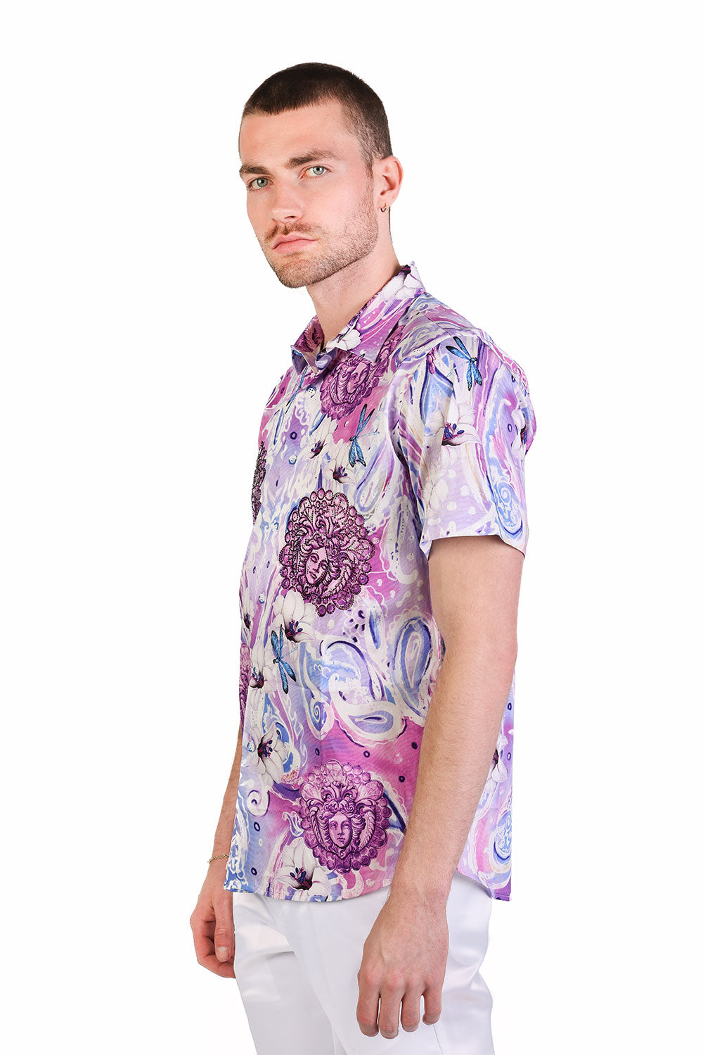 BARABAS Men's medusa paisley rhinestones short sleeve shirt SSR19