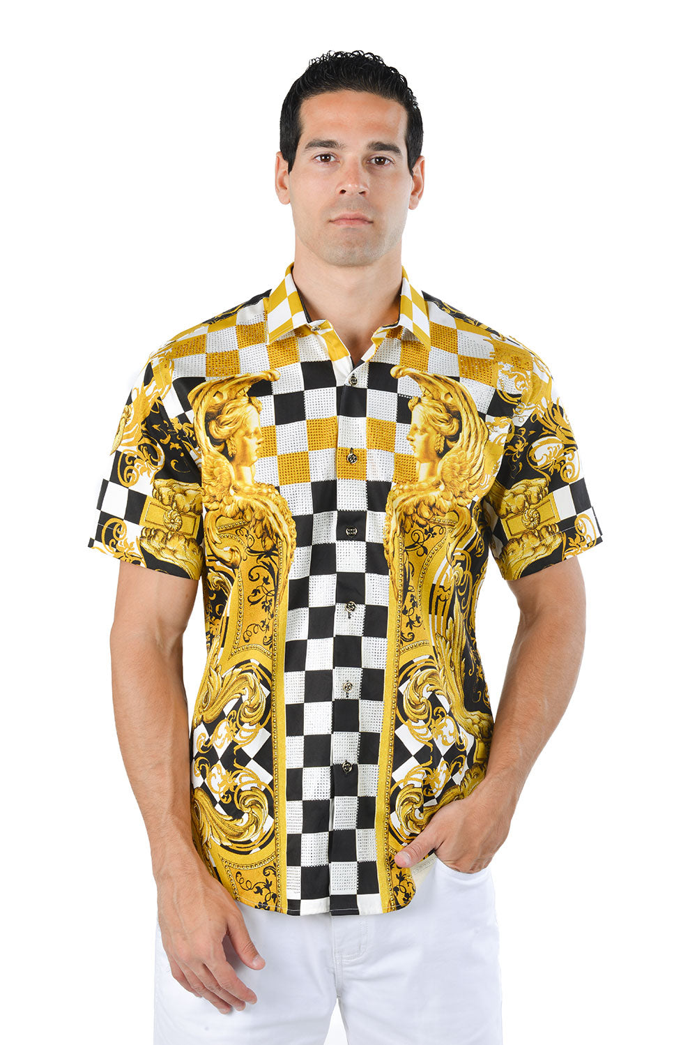 Checkered Short Sleeve Shirts SSR20 gold black