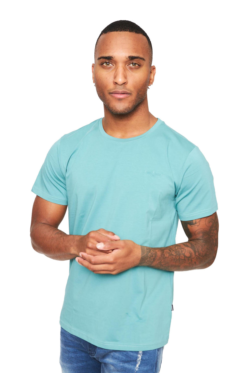 BARABAS Men's Basic Solid Color Crew-neck T-shirts ST933 cyan