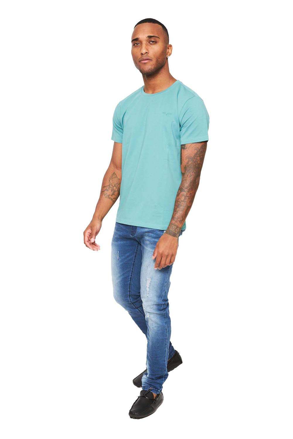 BARABAS Men's Basic Solid Color Crew-neck T-shirts ST933 cyan