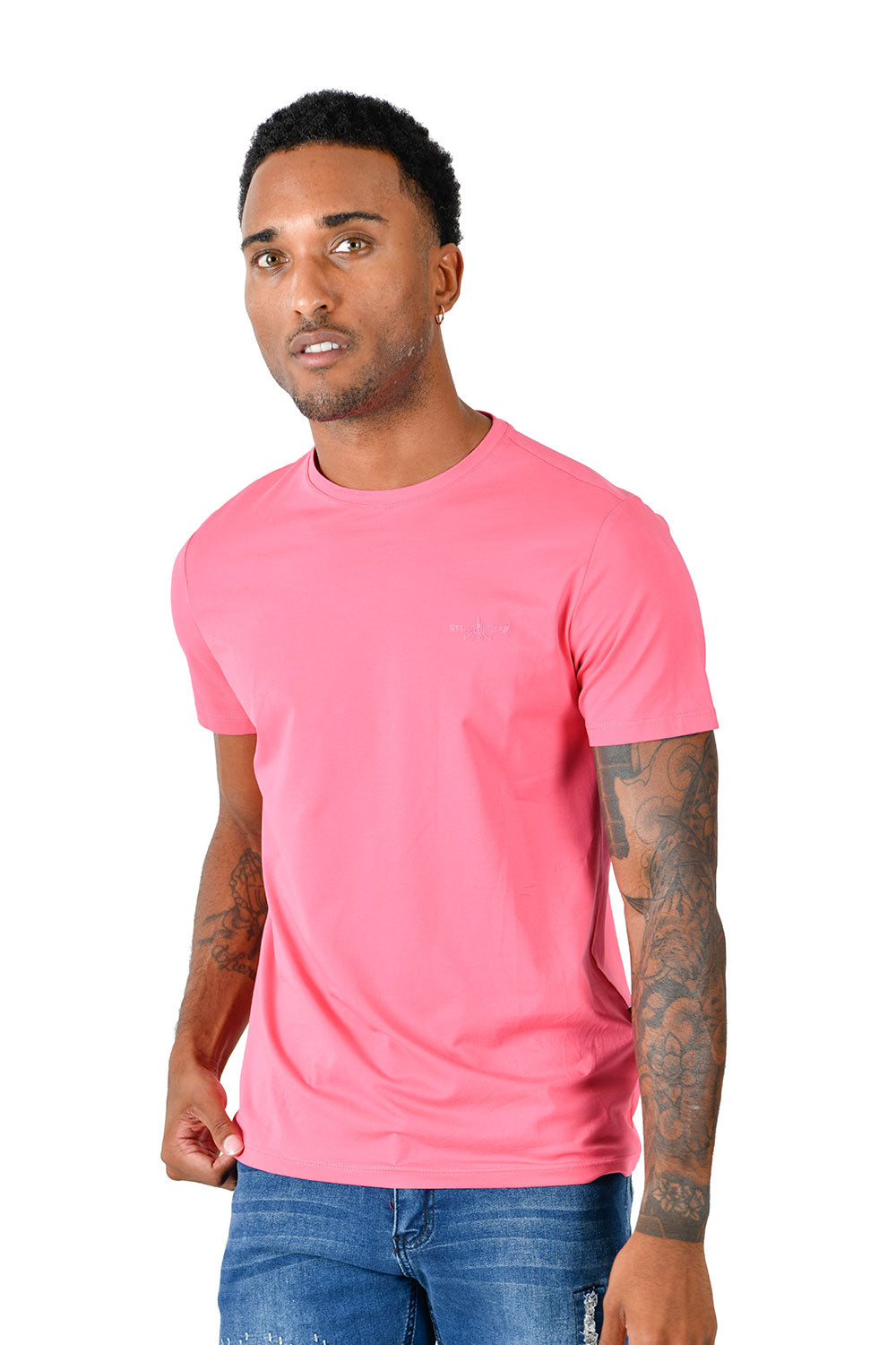 BARABAS Men's Basic Solid Color Crew-neck T-shirts ST933 fuchsia