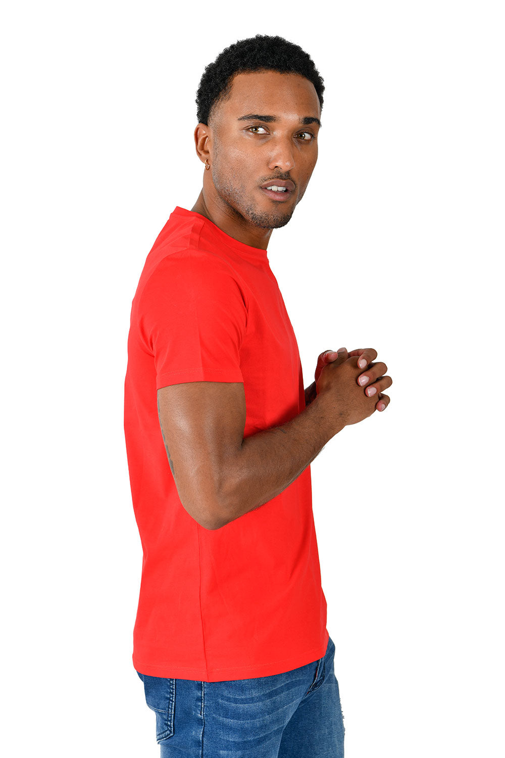 BARABAS Men's Basic Solid Color Crew-neck T-shirts ST933 hot red