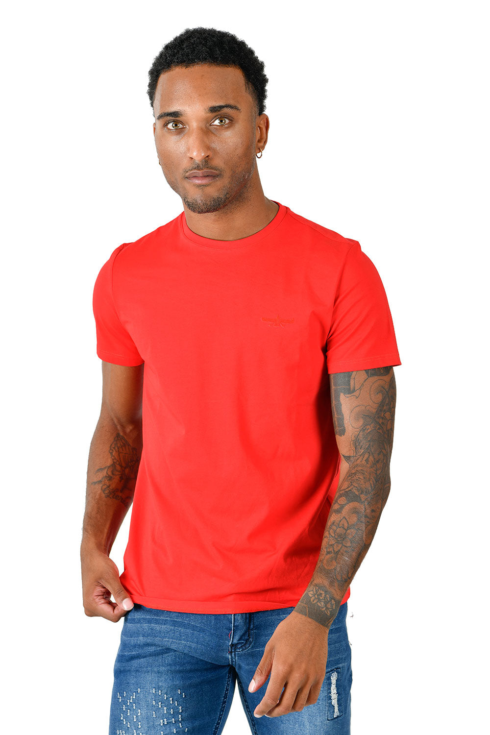 BARABAS Men's Basic Solid Color Crew-neck T-shirts ST933 hot red