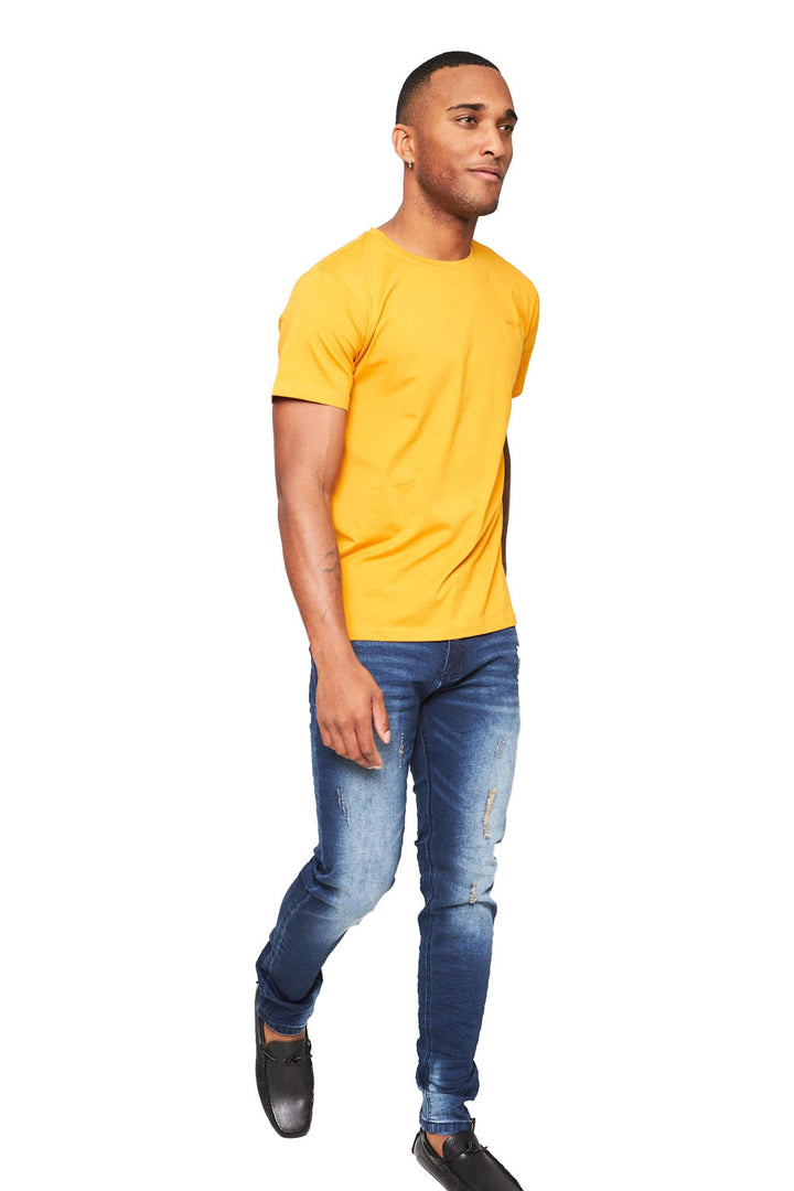 BARABAS Men's Basic Solid Color Crew-neck T-shirts ST933 light mustard