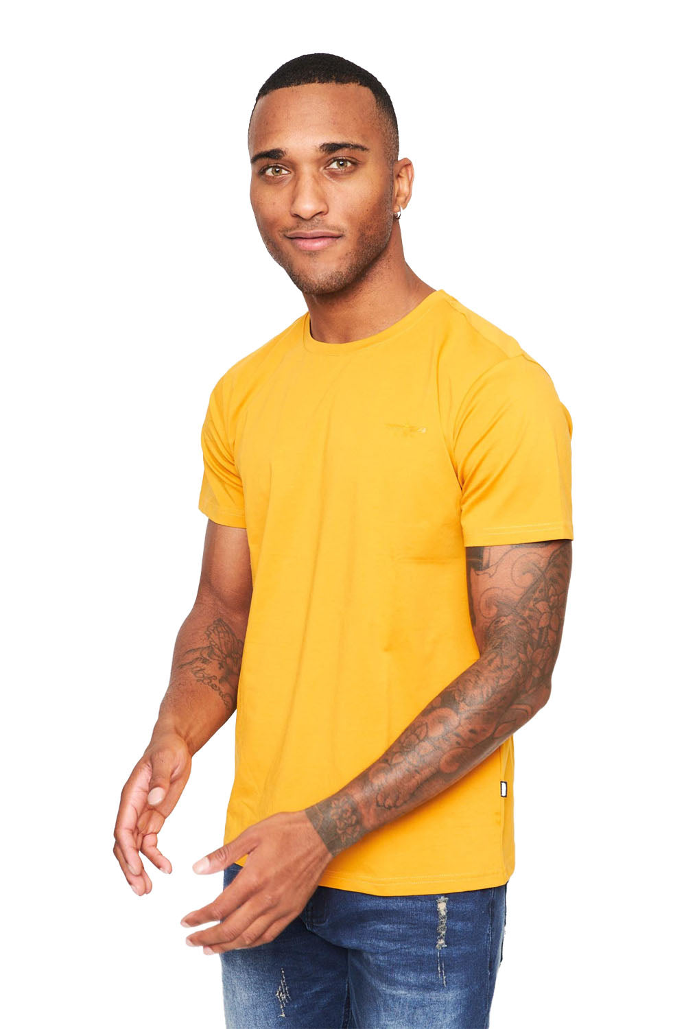 BARABAS Men's Basic Solid Color Crew-neck T-shirts ST933 light mustard