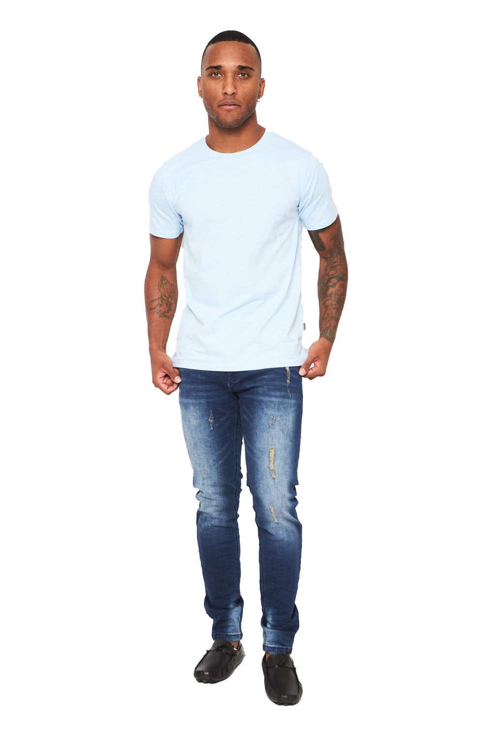 BARABAS Men's Basic Solid Color Crew-neck T-shirts ST933 sky