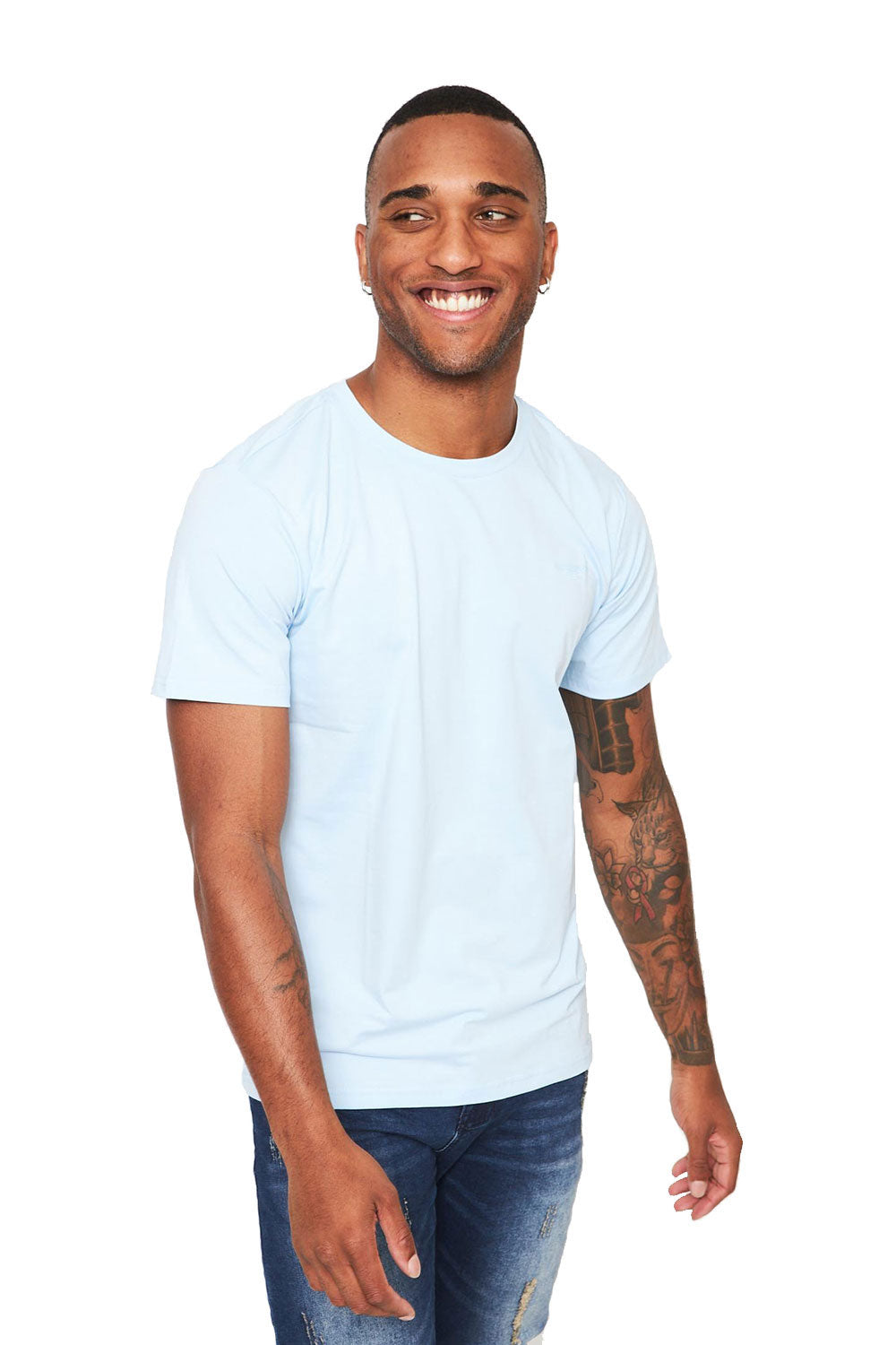 BARABAS Men's Basic Solid Color Crew-neck T-shirts ST933 sky