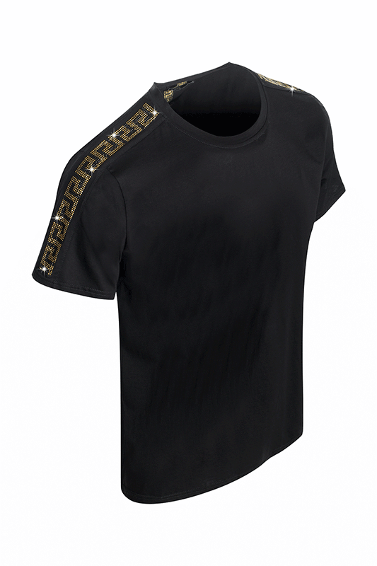 Barabas men's crew neck luxury rhinestone black gold t-shirts ST935