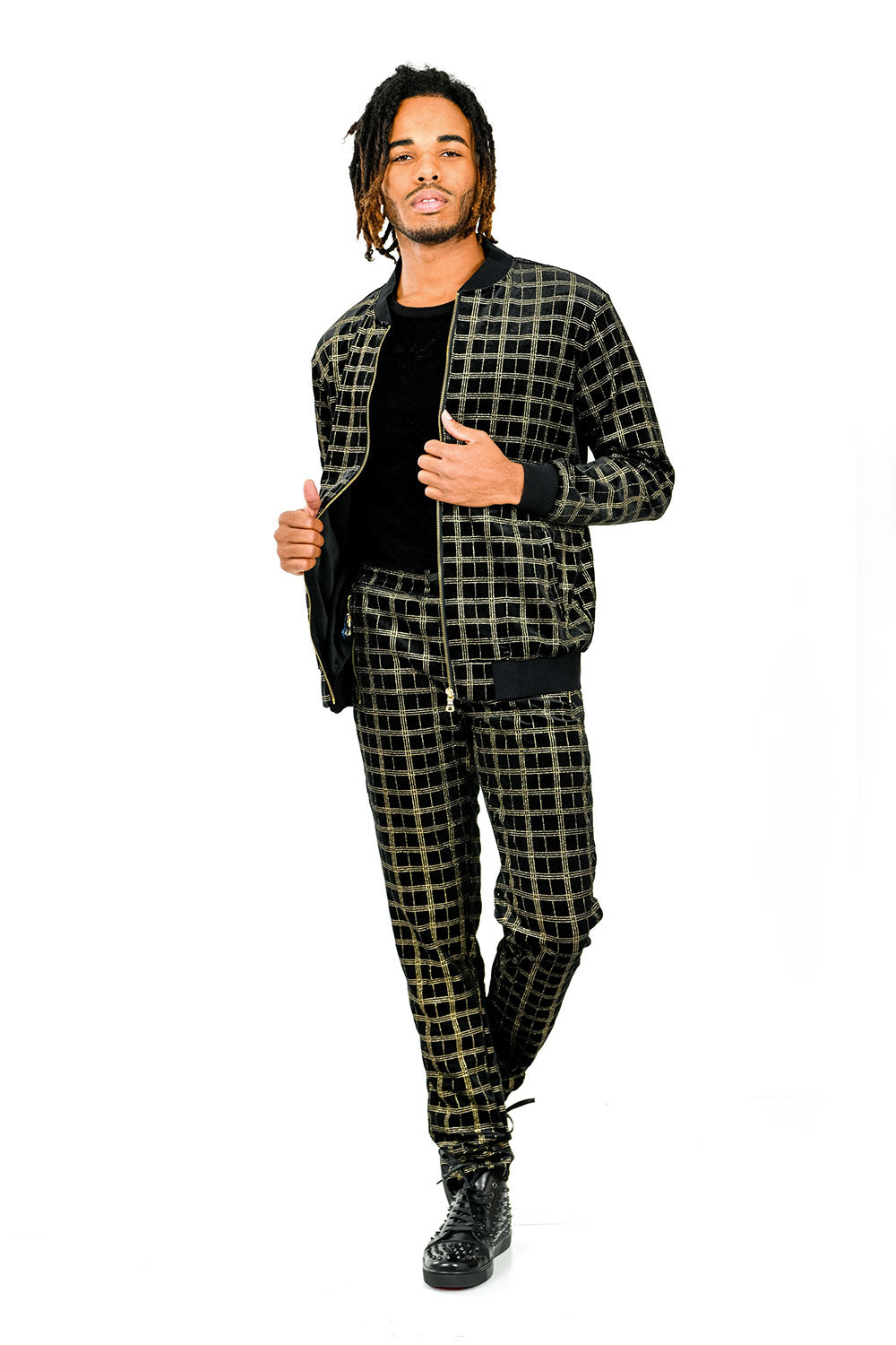 Barabas Men's Shiny Glittery Gold Black Loungewear STM4001