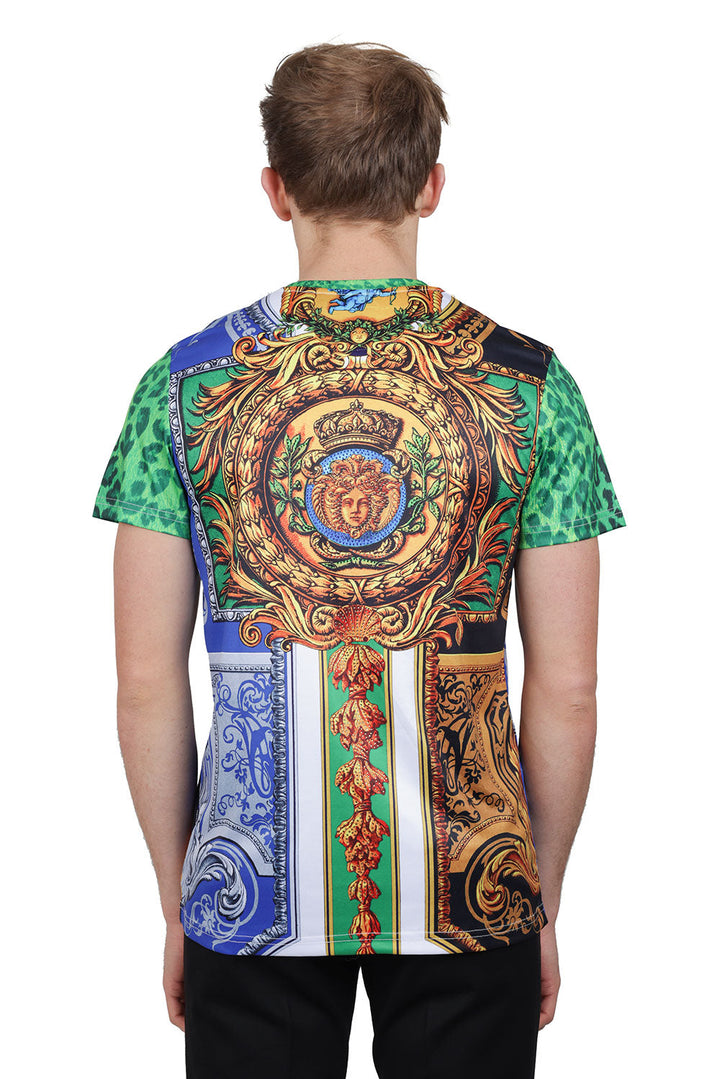 Barabas Men's Multi Color Rhinestone Medusa Floral T-shirts STP3006