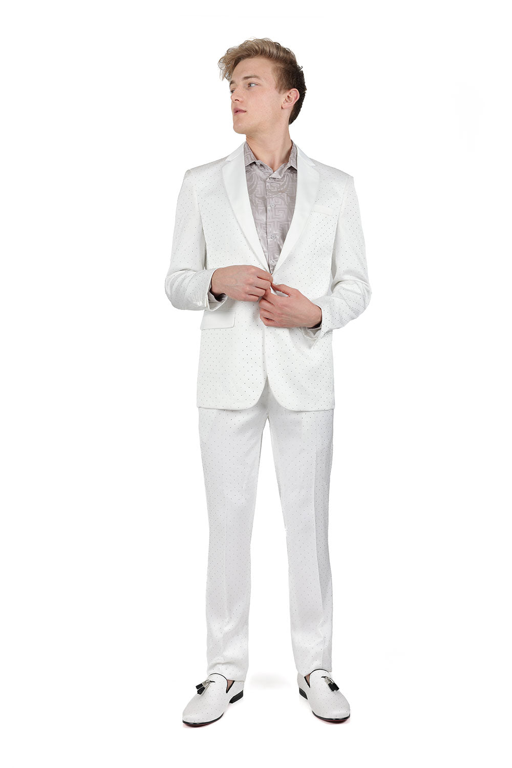 BARABAS Men's Geometric Luxury Design Black Signature Blazer SU126 White Silver