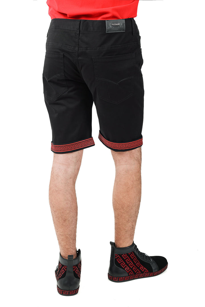 Barabas Men's Greek Key Printed Solid Color Luxury Shorts SVC4001 Black Red
